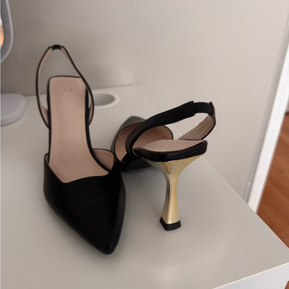H by Halston Black and Gold Slingback Heels